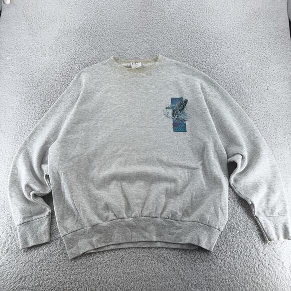 Vintage Sansegal Whale Watch Sweatshirt Mens XL Gray Morro Bay Ocean Graphic 90s - Picture 6 of 11
